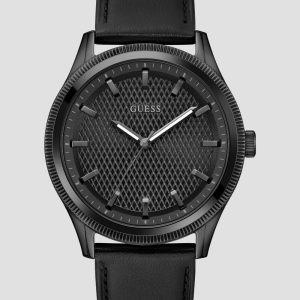 Black Leather Analog Watch