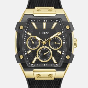 Gold-Tone and Black Silicone Multifunction Watch