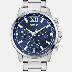 Silver-Tone and Blue Multifunction Watch