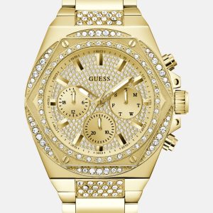 Gold-Tone Rhinestone Multifunction Watch