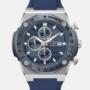Gc Silver-Tone and Blue Chronograph Watch