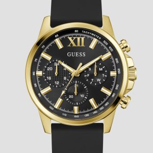Gold-Tone and Black Silicone Multifunction Watch