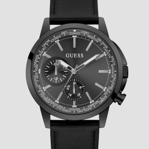 Black Leather Multifunction Watch