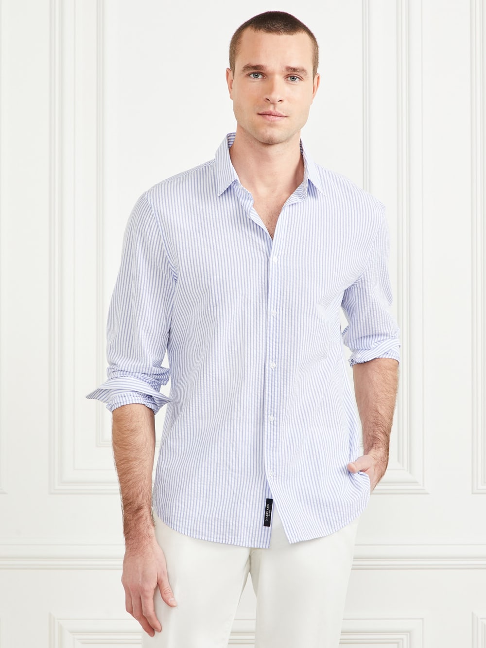 Seersucker Italian Notched Cuff Shirt - Image 3