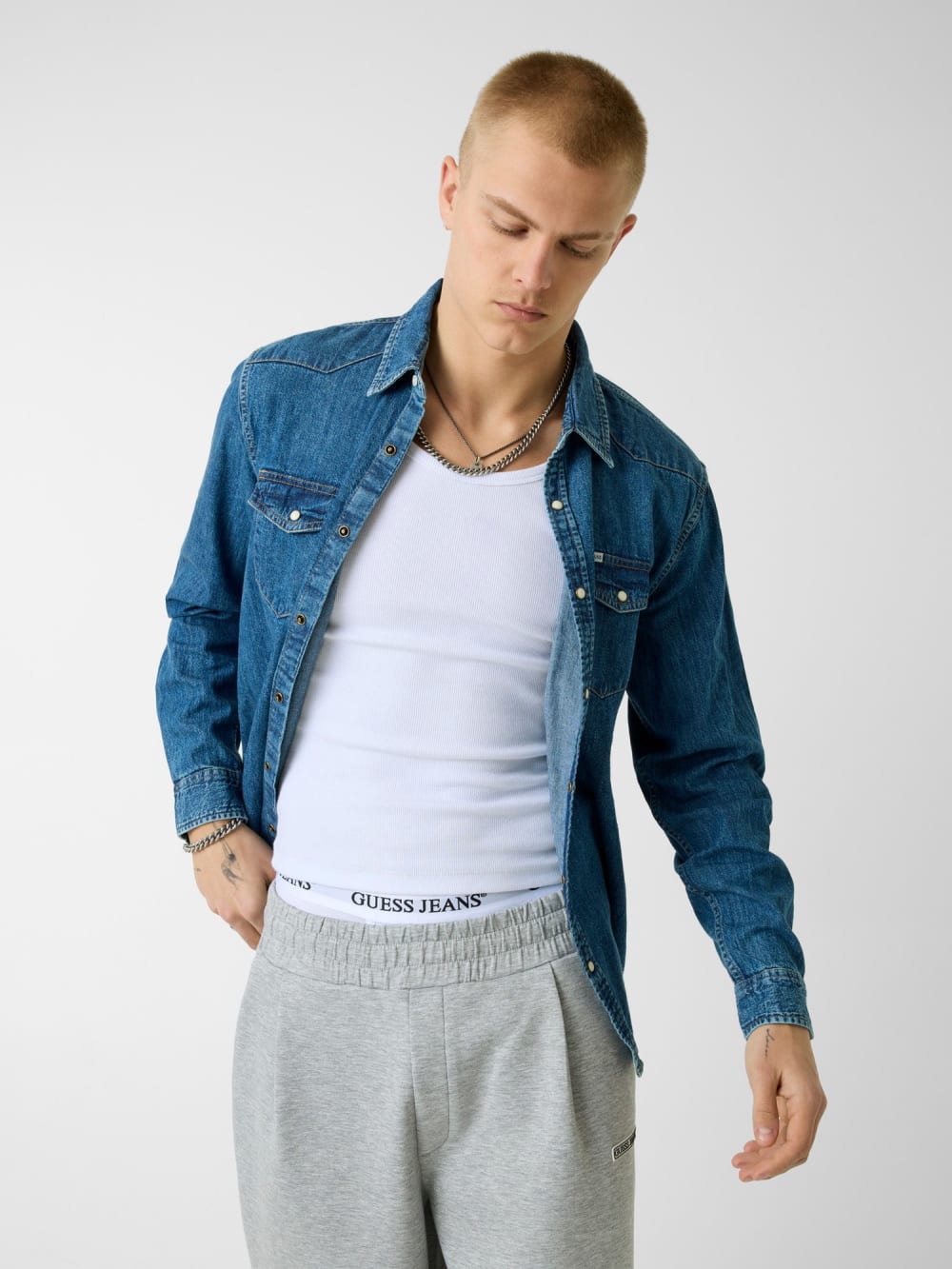 Slim Long-Sleeve Denim Shirt