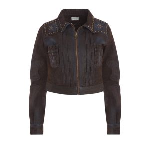 denim velvet zip-up jacket