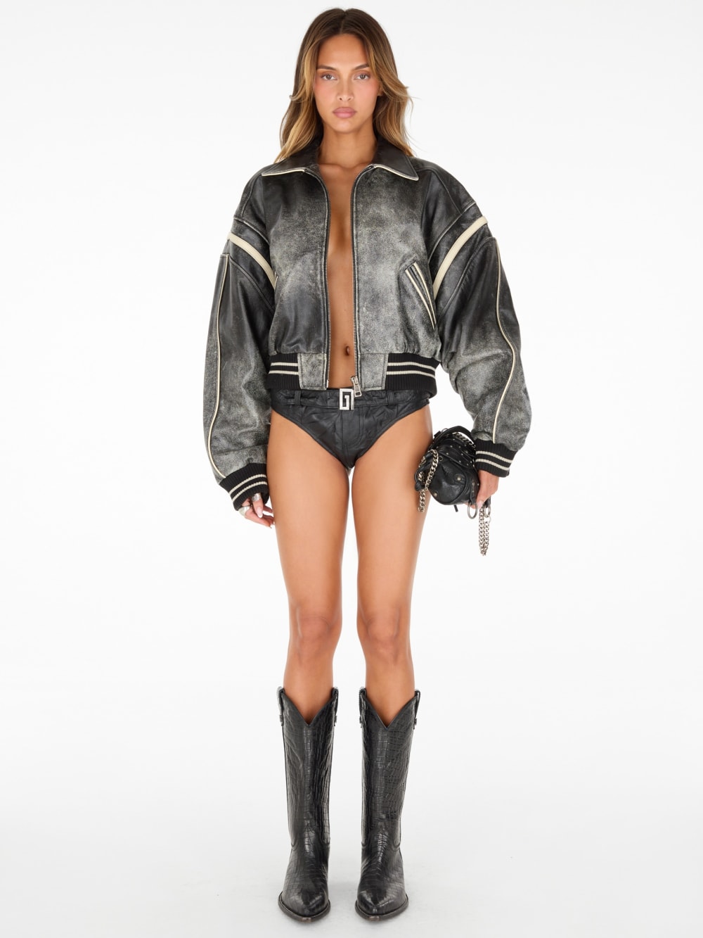 vintage cropped leather jacket - Image 3