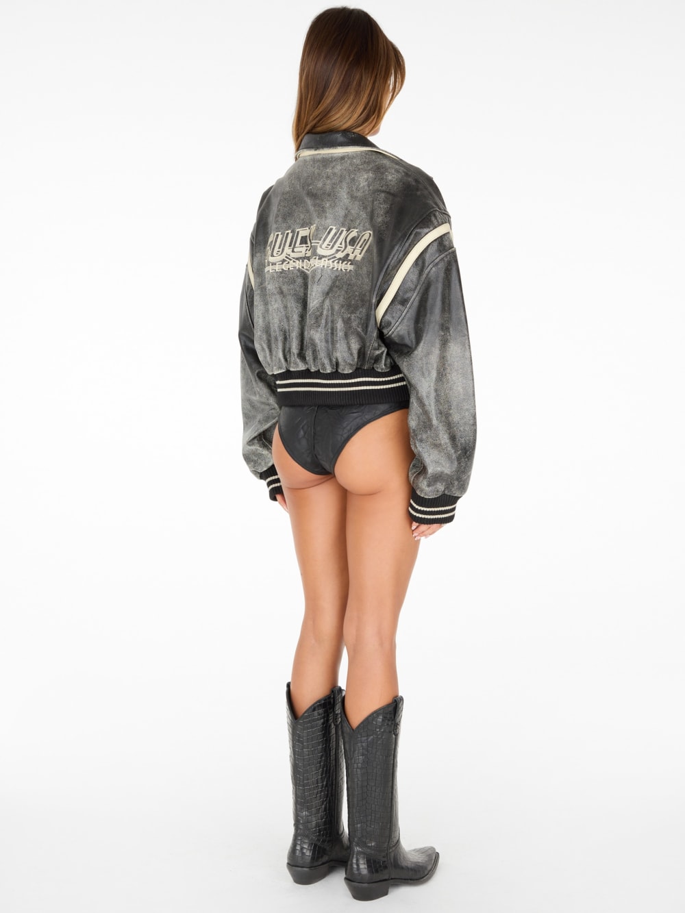 vintage cropped leather jacket - Image 5