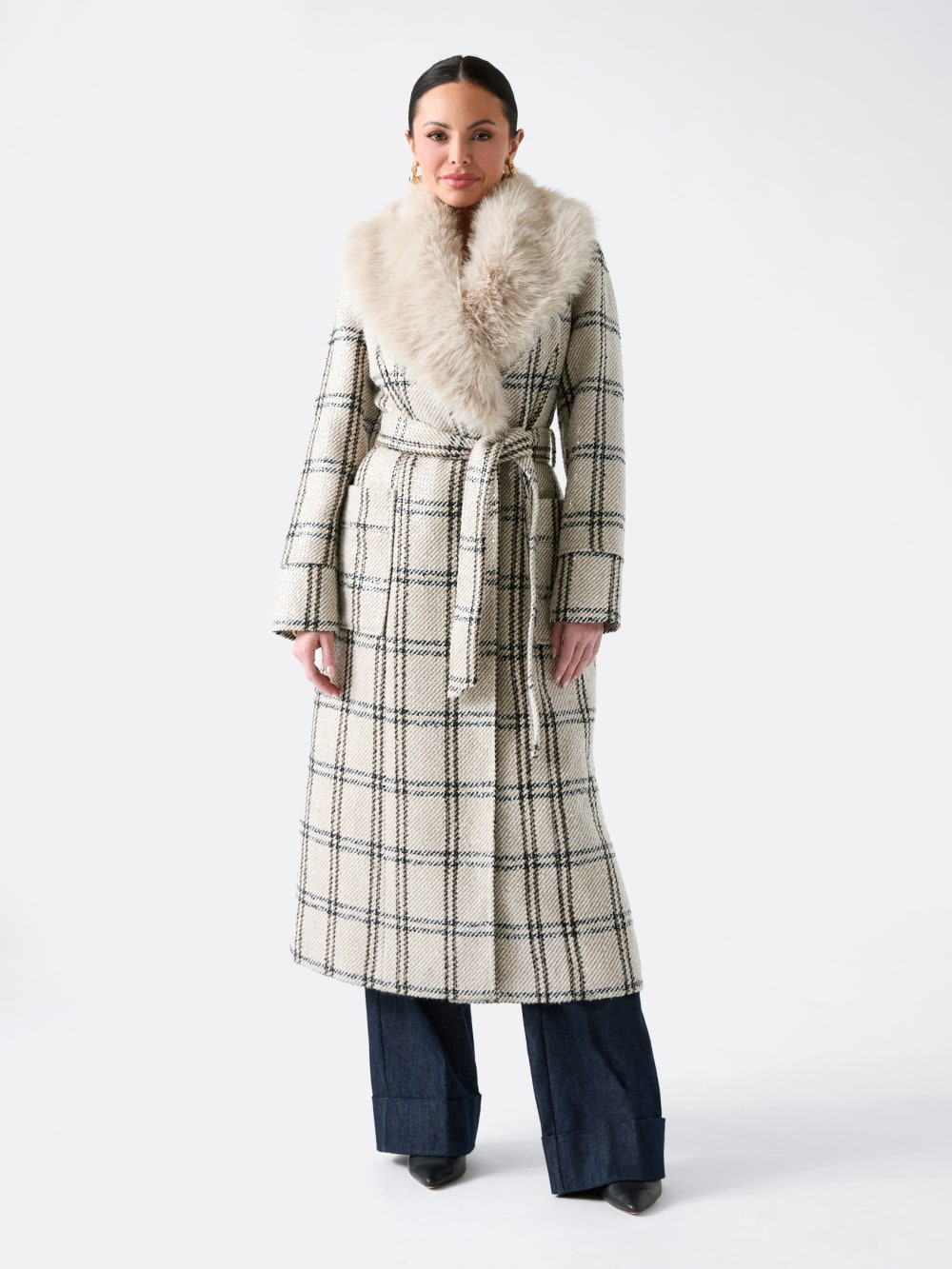 Charlize Sequin Plaid Wrap Coat