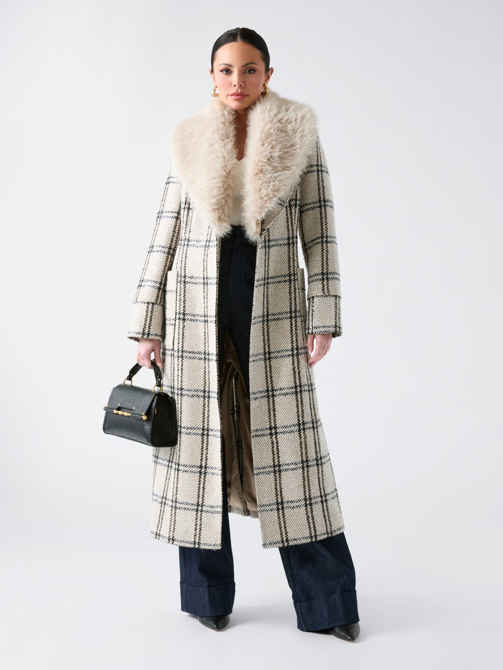 Charlize Sequin Plaid Wrap Coat - Image 2