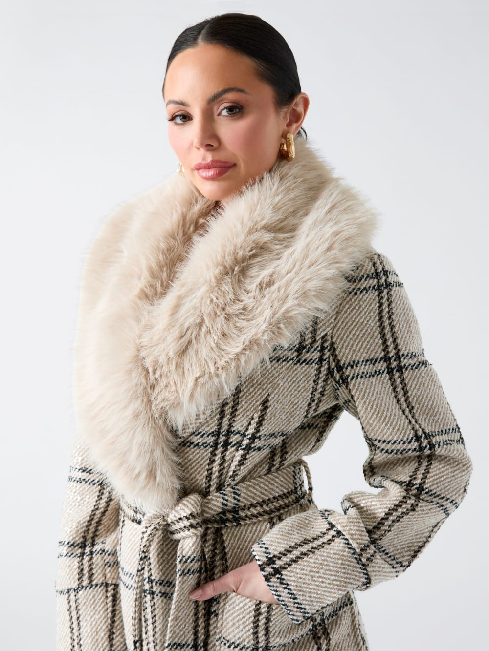 Charlize Sequin Plaid Wrap Coat - Image 3