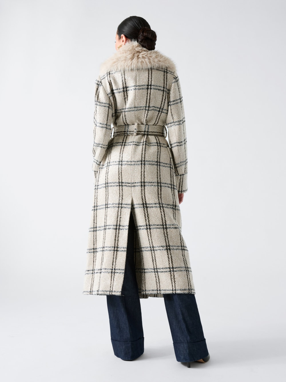 Charlize Sequin Plaid Wrap Coat - Image 4