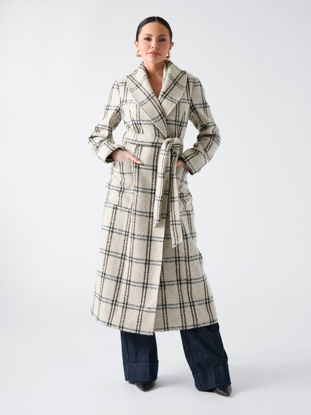 Charlize Sequin Plaid Wrap Coat - Image 5