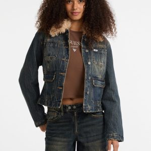 GUESS Originals Faux-Fur Denim Aviator Jacket