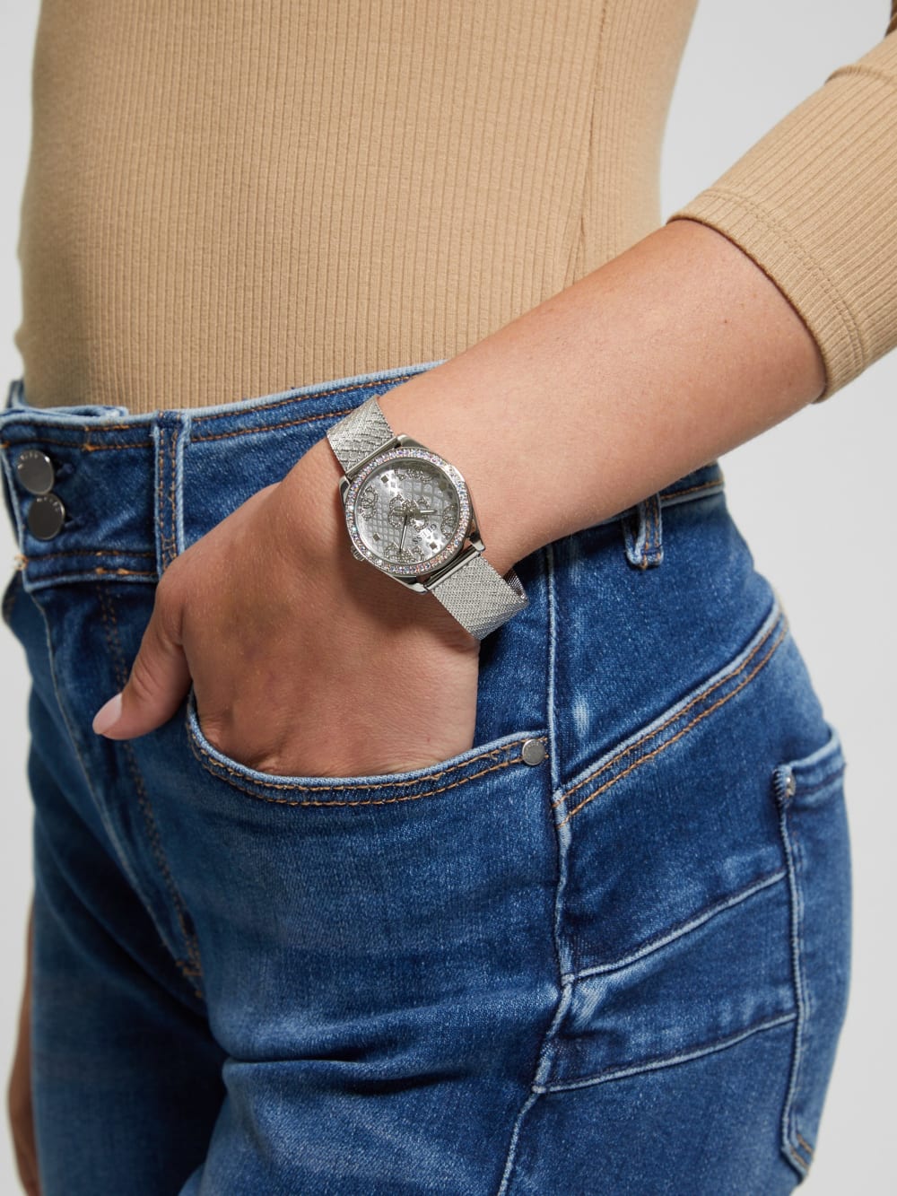 Silver-Tone Mesh Analog Watch - Image 2