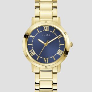 Gold-Tone and Navy Round Analog Watch