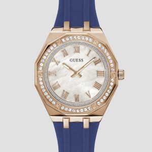 Rose Gold-Tone and Navy Silicone Analog Watch