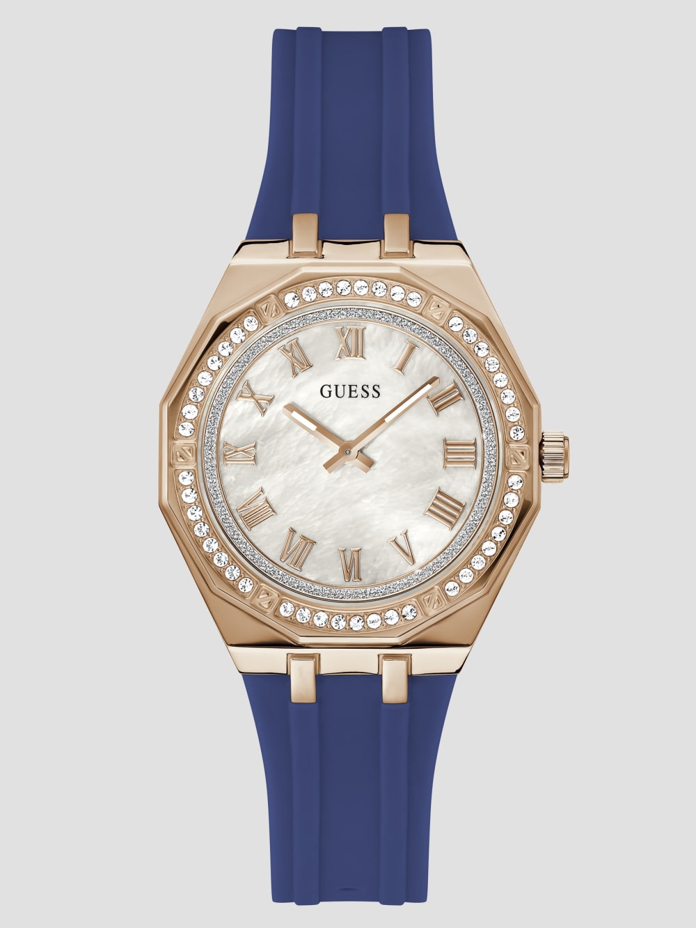 Rose Gold-Tone and Navy Silicone Analog Watch
