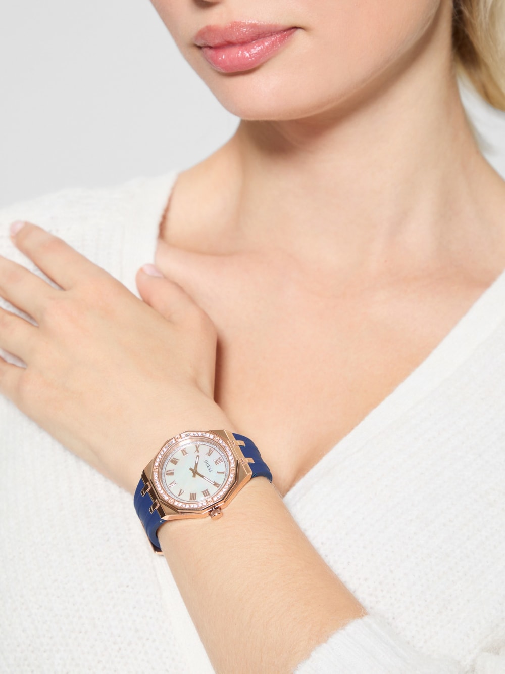Rose Gold-Tone and Navy Silicone Analog Watch - Image 2