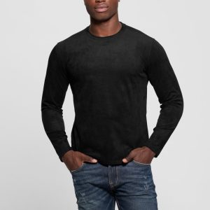 Garrett Knit Faux-Suede Crewneck