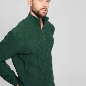 Diamond Cable-Knit Half-Zip Sweater
