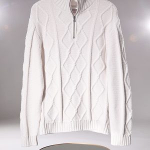 Diamond Cable-Knit Half-Zip Sweater