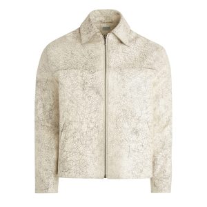crackle leather zip jacket