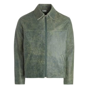 crackle leather zip jacket