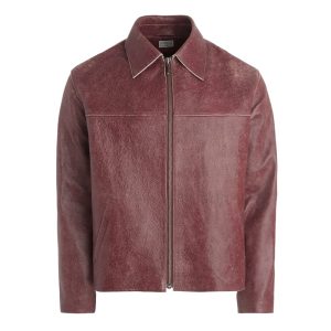 crackle leather zip jacket
