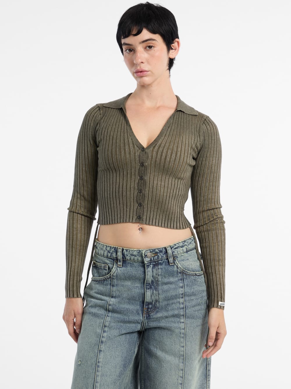 Eco GUESS Originals Shirred Tie Cardigan