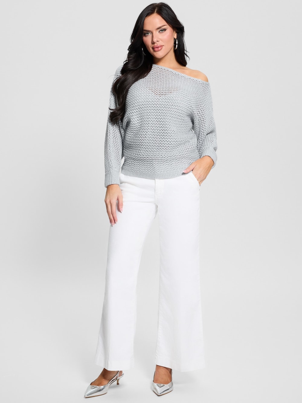 Poa Metallic Off-Shoulder Sweater - Image 2