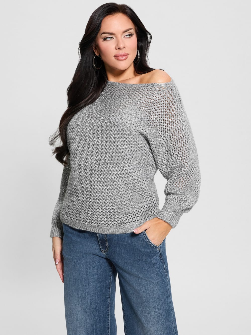 Poa Metallic Off-Shoulder Sweater