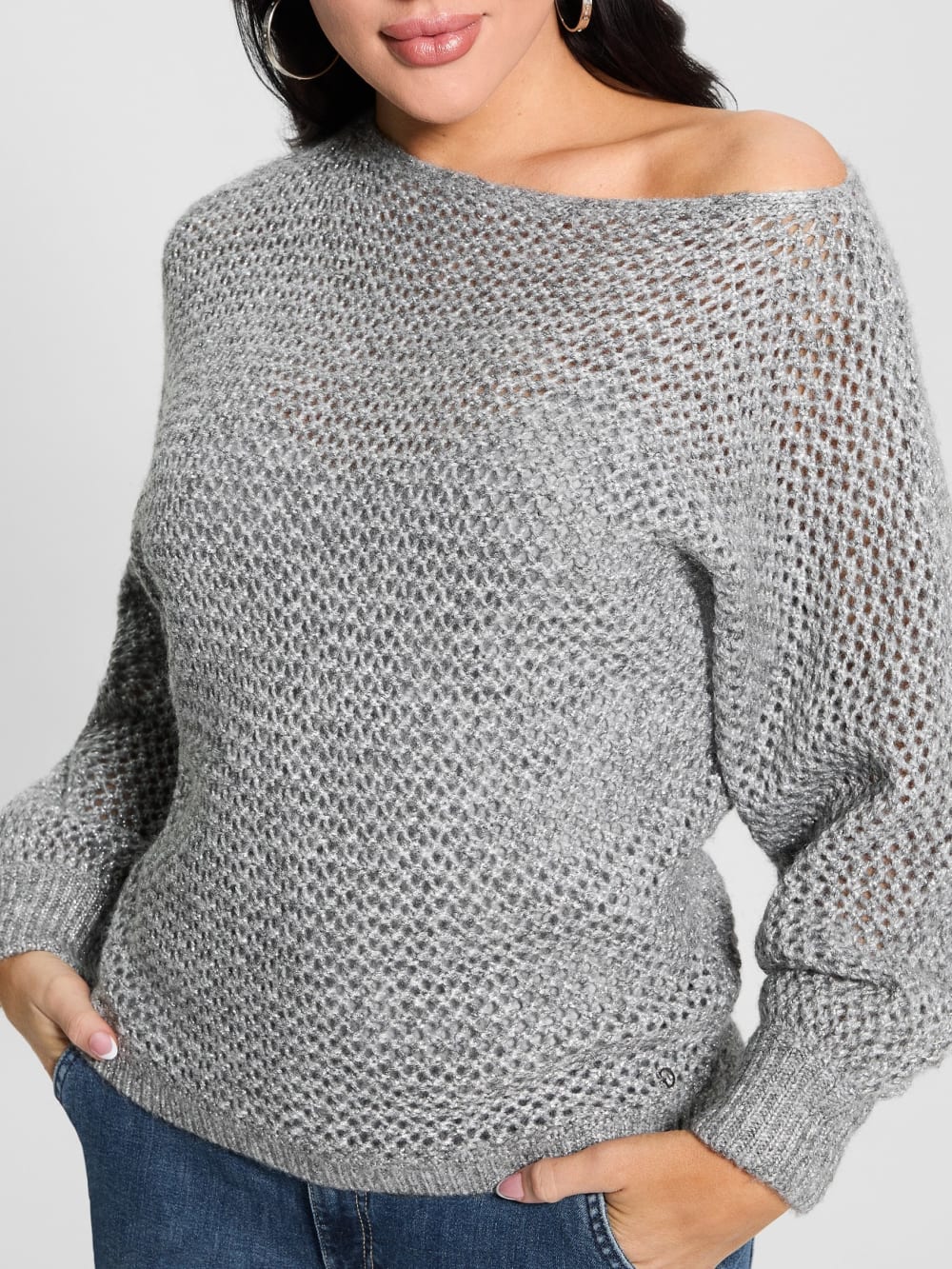 Poa Metallic Off-Shoulder Sweater - Image 3