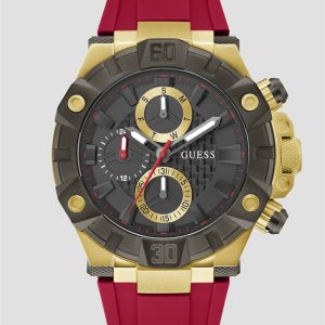 Gold-Tone and Red Silicon Multifunction Watch