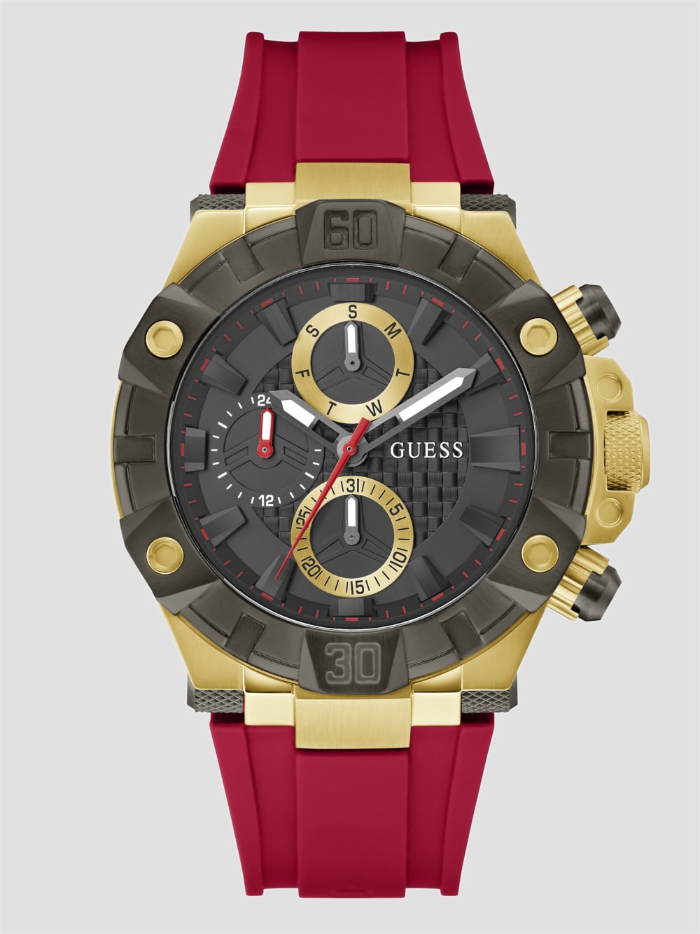 Gold-Tone and Red Silicon Multifunction Watch