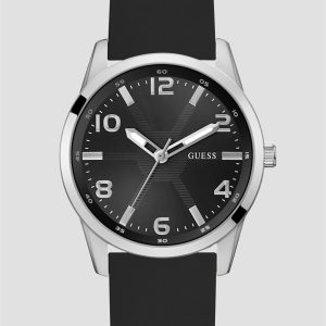 Black and Silver-Tone Silicone Analog Watch
