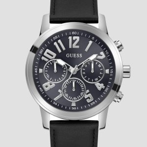 Silver-Tone Leather Multifunction Watch