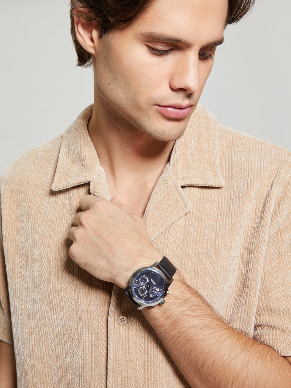 Silver-Tone Leather Multifunction Watch - Image 2