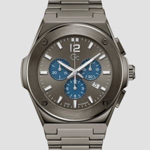 Gc Dark Silver-Tone and Blue Multifunction Watch