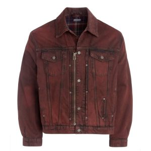 red lined zip-up trucker jacket