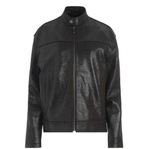 crackled leather moto jacket