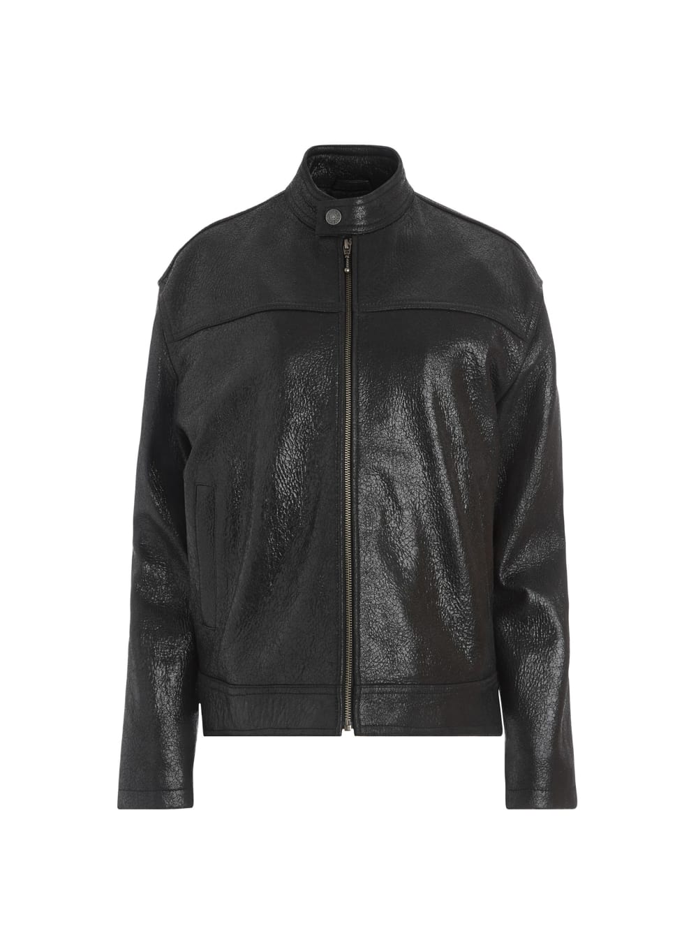 crackled leather moto jacket