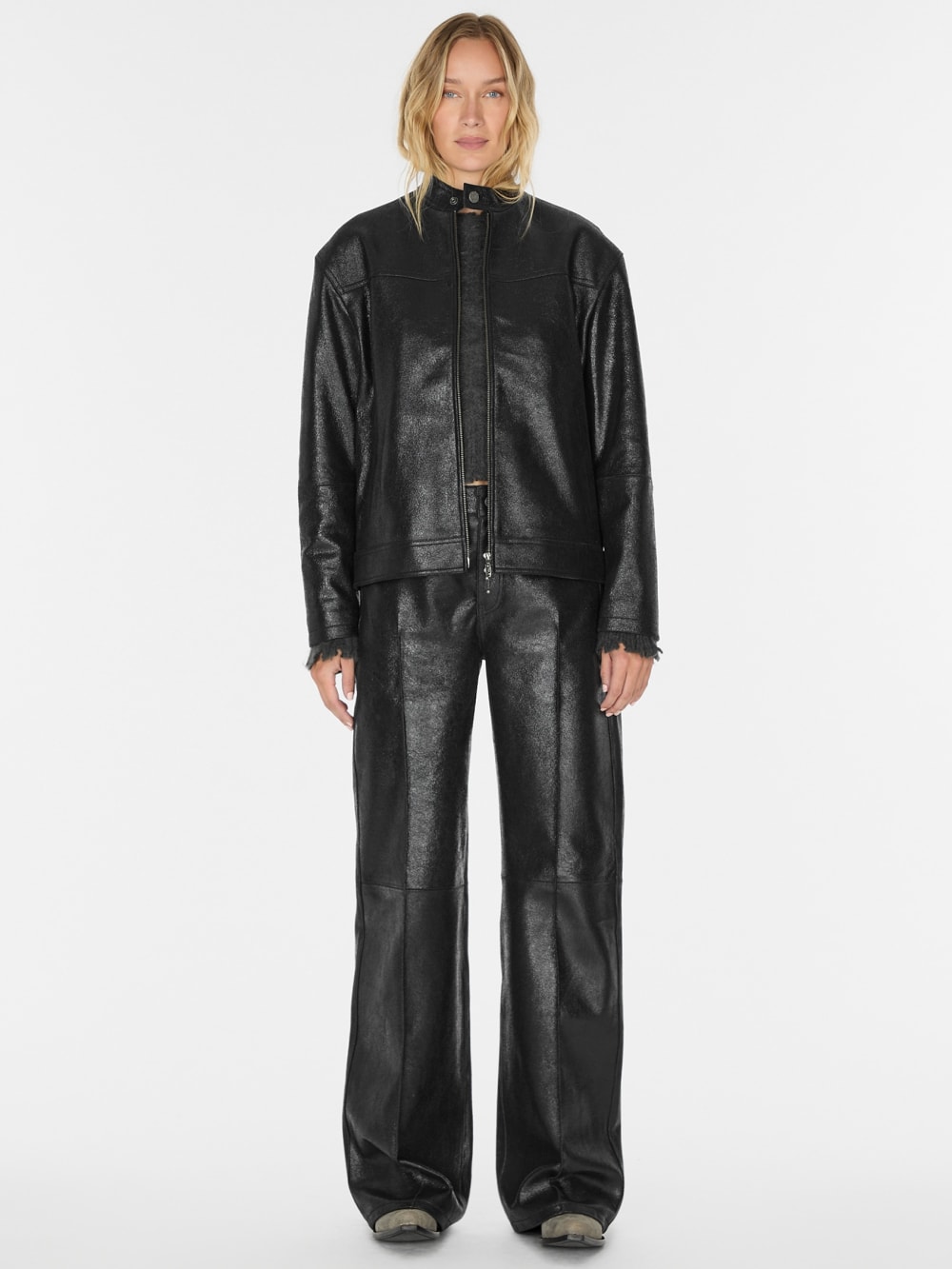 crackled leather moto jacket - Image 2
