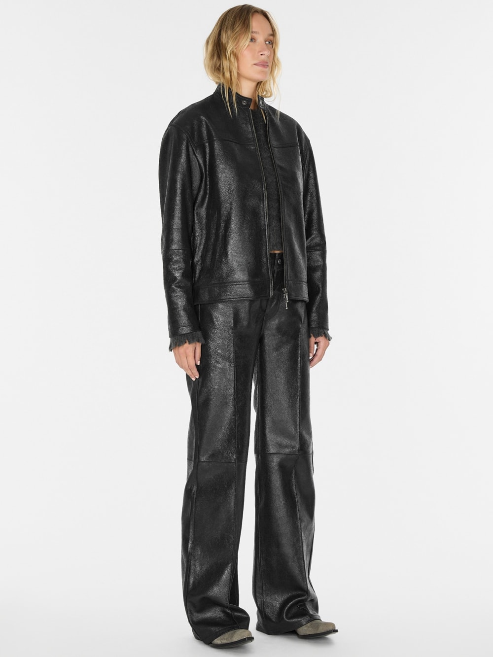 crackled leather moto jacket - Image 3