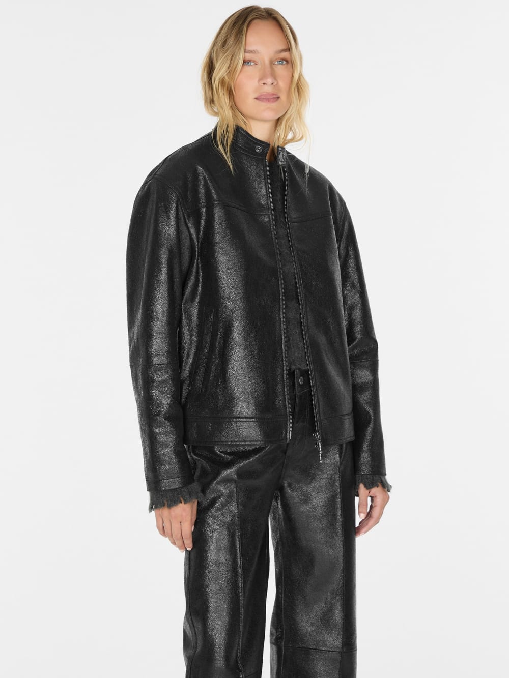 crackled leather moto jacket - Image 4