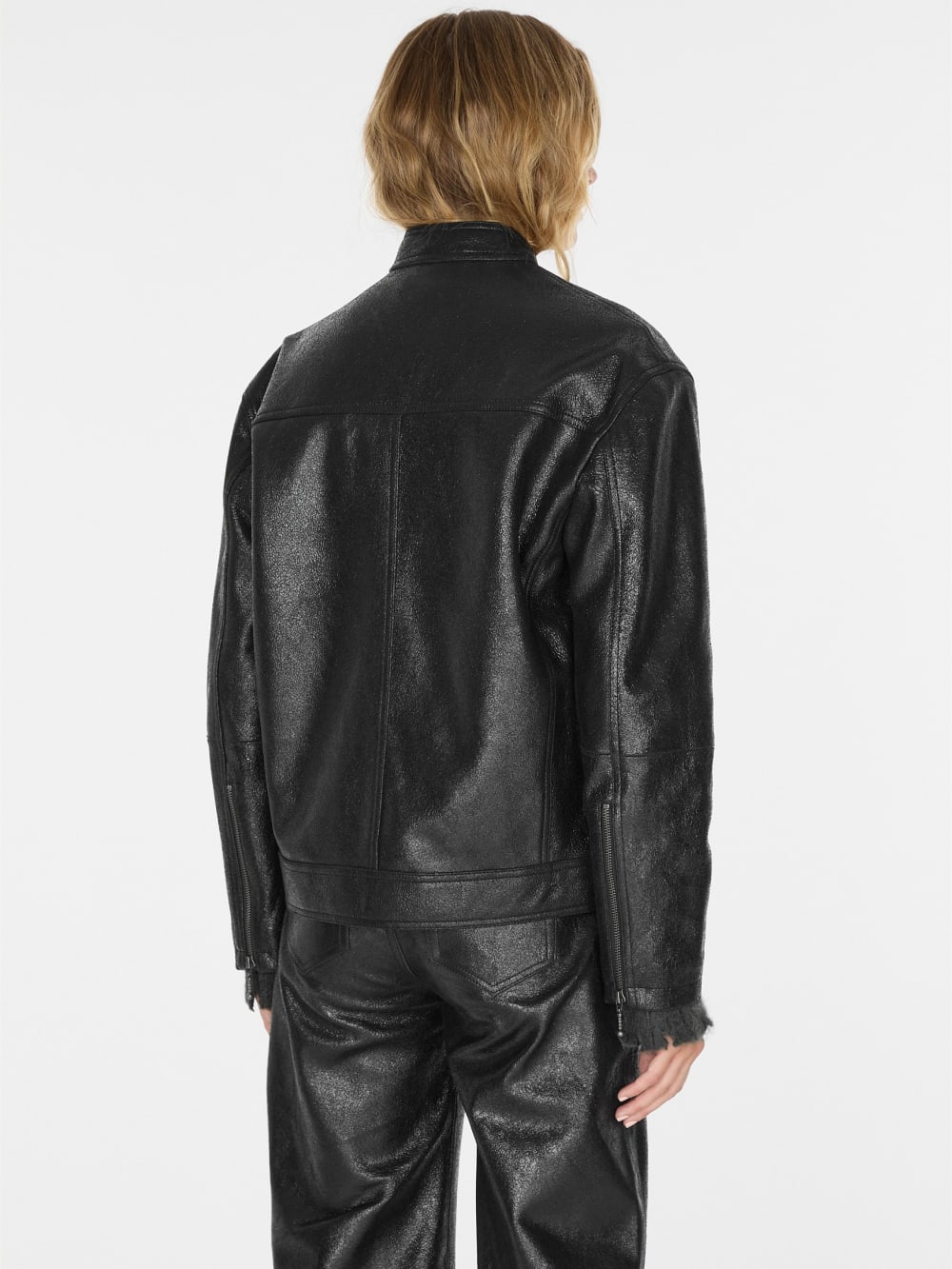 crackled leather moto jacket - Image 5