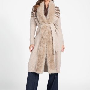 Akilah Faux Fur-Trim Longline Cardigan