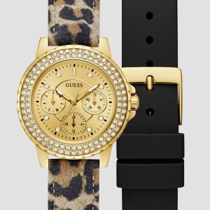 Gold-Tone Leather Multifunction Watch