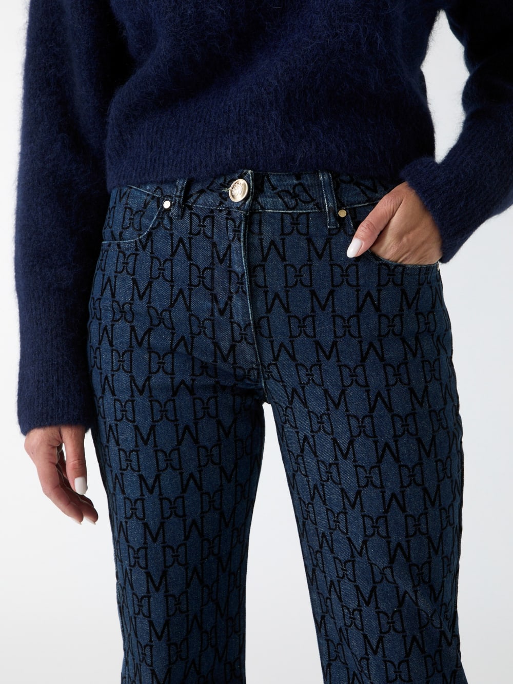Bea Monogram Print Denim Pant - Image 3