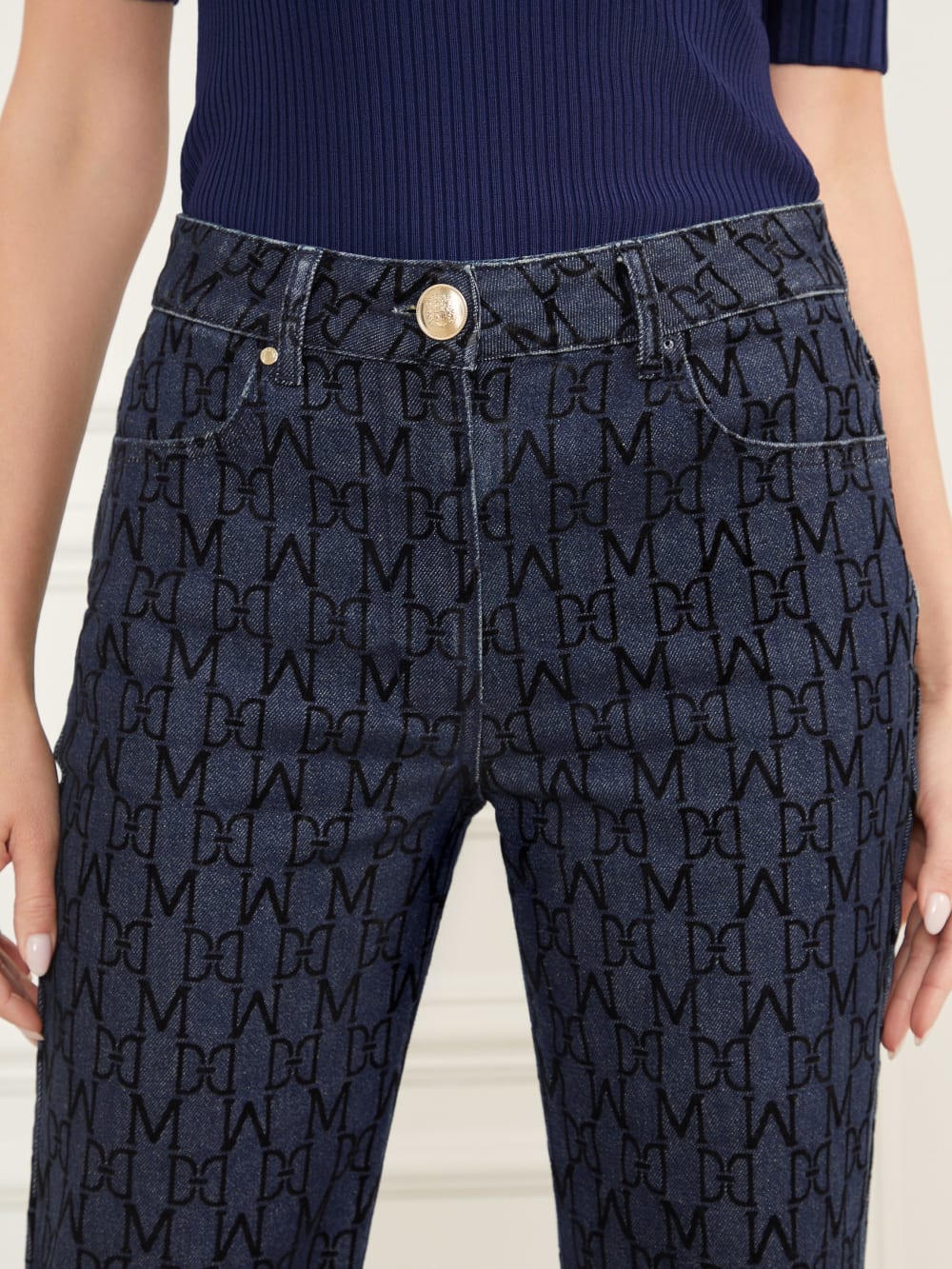 Bea Monogram Print Denim Pant - Image 6